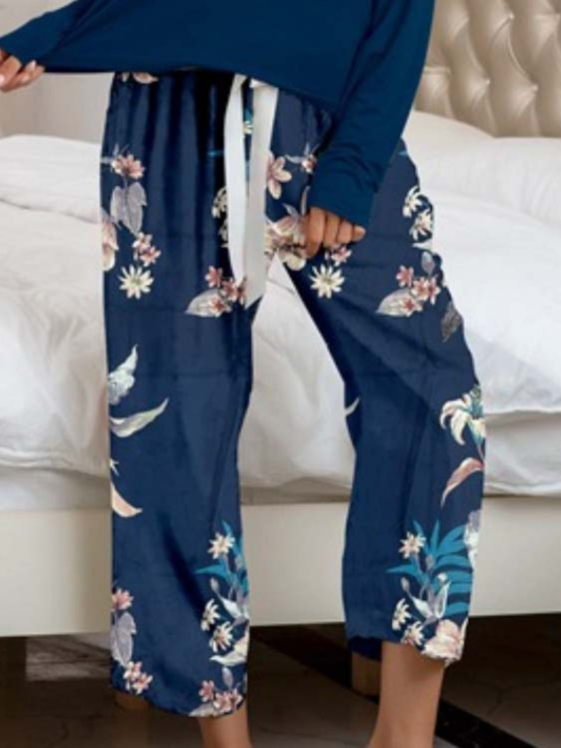 Round Neck Top and Printed Pants Lounge Set - Multiple Pattern Options