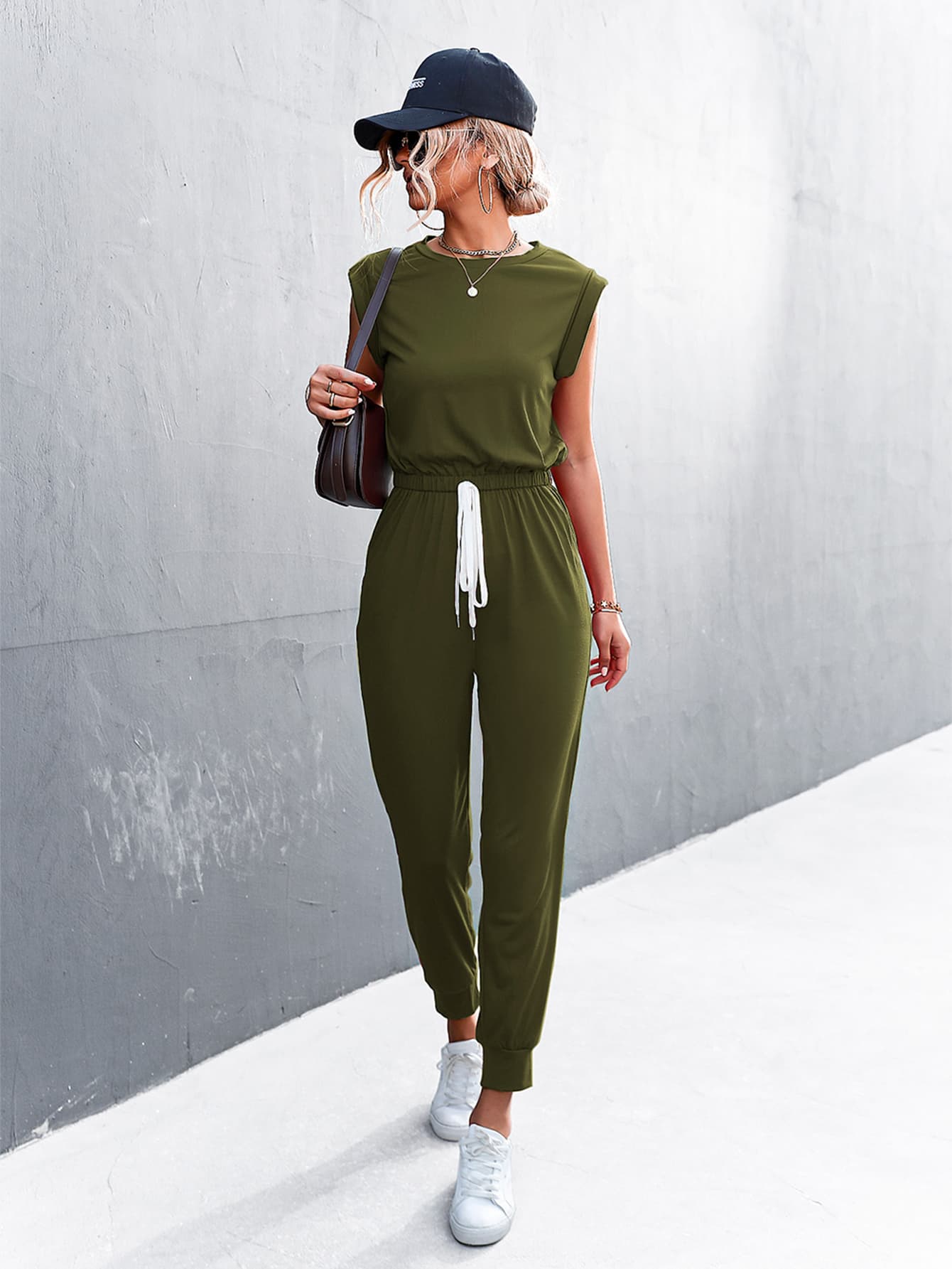 Round Neck Cap Sleeve Jumpsuit