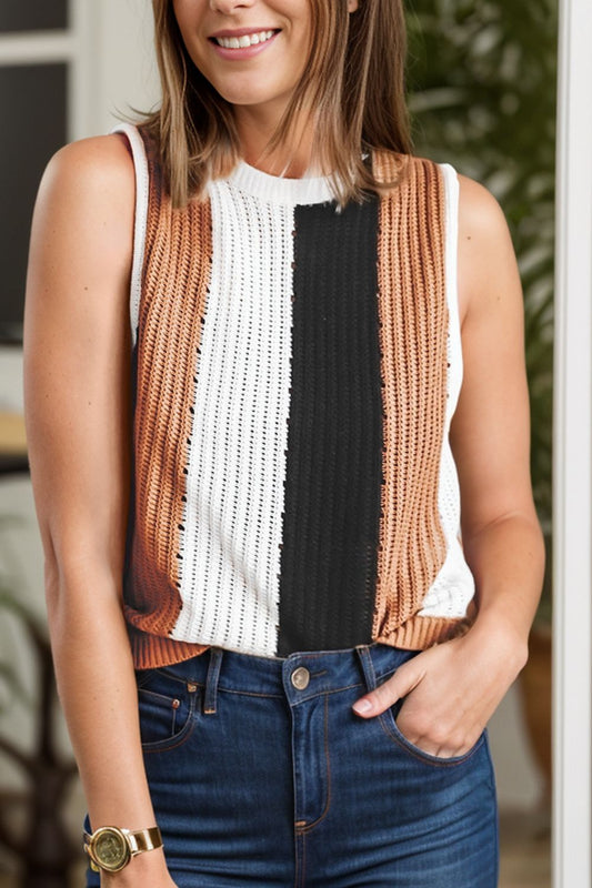 Color Block Round Neck Sweater Vest